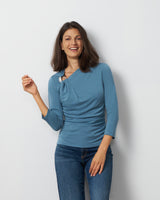 Metal Ring Shirred Neck Top