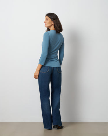 Metal Ring Shirred Neck Top