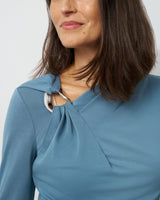 Metal Ring Shirred Neck Top
