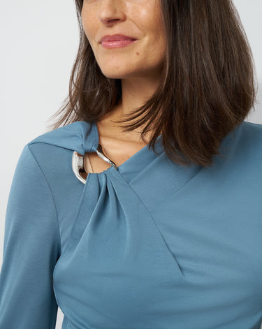 Metal Ring Shirred Neck Top