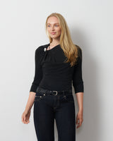Metal Ring Shirred Neck Top