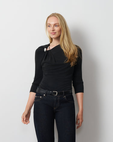 Metal Ring Shirred Neck Top