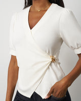 Draped Wrap Top with Hardware Detail