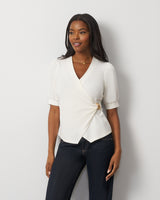 Draped Wrap Top with Hardware Detail