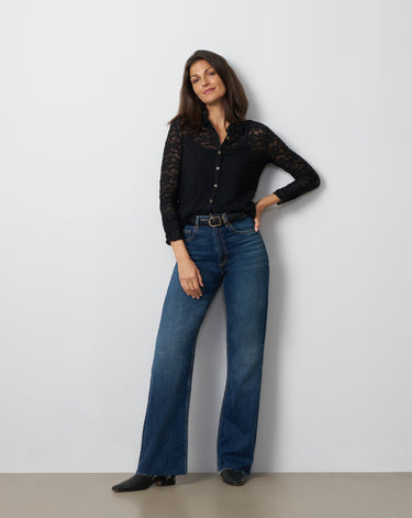 Lace Knit Button-Front Top