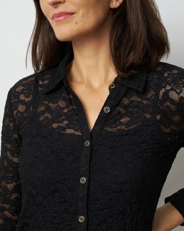 Lace Knit Button-Front Top