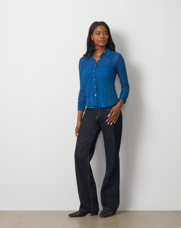 Lace Knit Button-Front Top