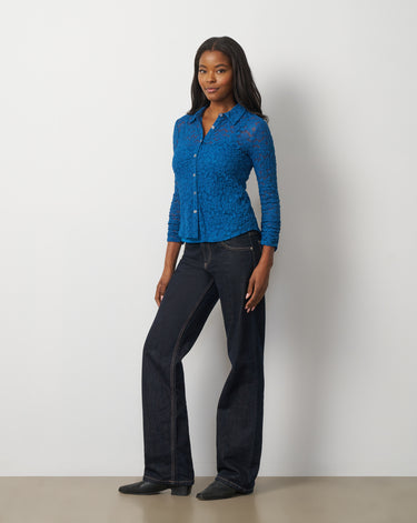 Lace Knit Button-Front Top
