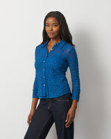 Lace Knit Button-Front Top