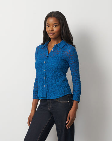 Lace Knit Button-Front Top