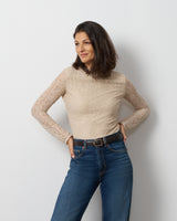 Lace Knit Funnel Neck Shirred Top