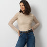 Lace Knit Funnel Neck Shirred Top