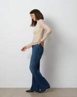 Lace Knit Funnel Neck Shirred Top