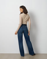 Lace Knit Funnel Neck Shirred Top