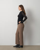 Lace Knit Funnel Neck Shirred Top