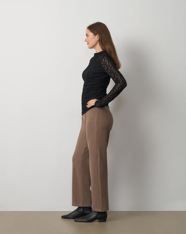 Lace Knit Funnel Neck Shirred Top