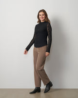 Lace Knit Funnel Neck Shirred Top