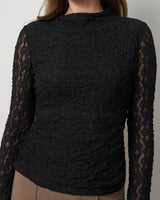 Lace Knit Funnel Neck Shirred Top