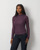 Lace Knit Funnel Neck Shirred Top