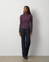 Lace Knit Funnel Neck Shirred Top