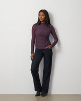 Lace Knit Funnel Neck Shirred Top