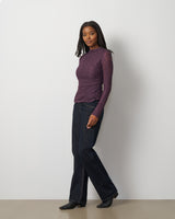 Lace Knit Funnel Neck Shirred Top