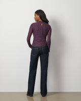 Lace Knit Funnel Neck Shirred Top