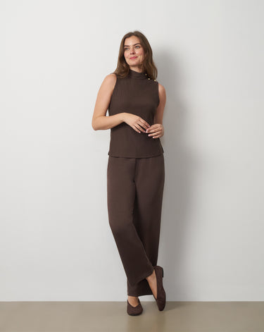 3-Piece Rib Mock Neck Top and Pant Set