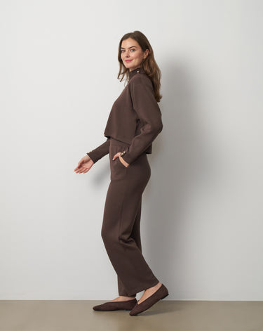 3-Piece Rib Mock Neck Top and Pant Set