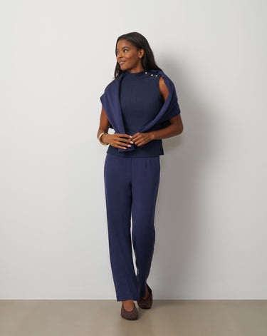 3-Piece Rib Mock Neck Top and Pant Set