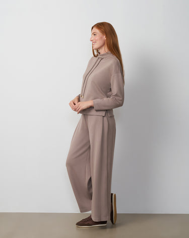 Mock Neck Drawstring Top & Wide Leg Pant Set