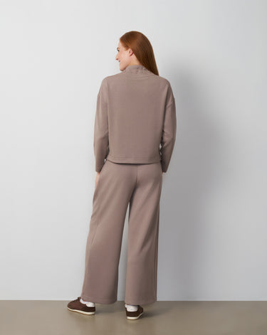 Mock Neck Drawstring Top & Wide Leg Pant Set