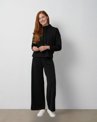 Mock Neck Drawstring Top & Wide Leg Pant Set