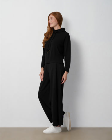 Mock Neck Drawstring Top & Wide Leg Pant Set