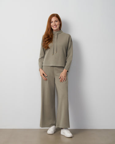 Mock Neck Drawstring Top & Wide Leg Pant Set