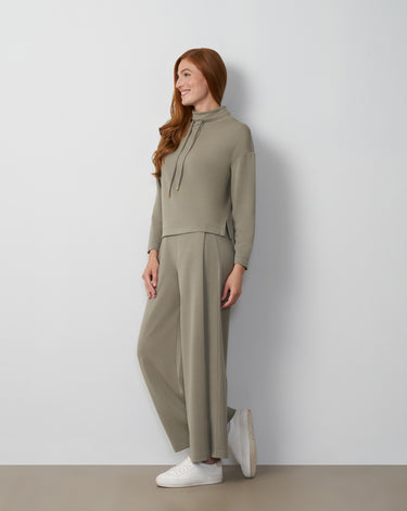 Mock Neck Drawstring Top & Wide Leg Pant Set