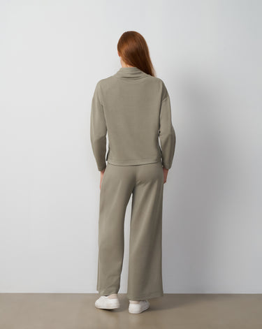 Mock Neck Drawstring Top & Wide Leg Pant Set