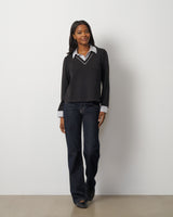 Striped Collar Layered V-Neck Top