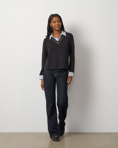 Striped Collar Layered V-Neck Top