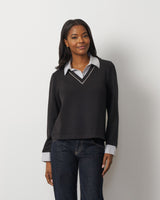 Striped Collar Layered V-Neck Top