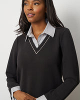 Striped Collar Layered V-Neck Top