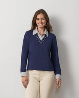 Striped Collar Layered V-Neck Top