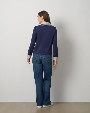 Striped Collar Layered V-Neck Top