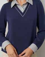 Striped Collar Layered V-Neck Top