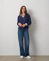 Striped Collar Layered V-Neck Top