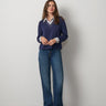 Striped Collar Layered V-Neck Top