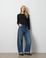 Side Shirred Crew Neck Top