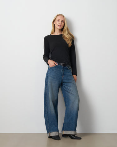 Side Shirred Crew Neck Top