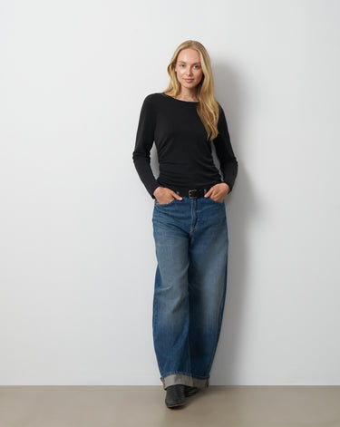 Side Shirred Crew Neck Top