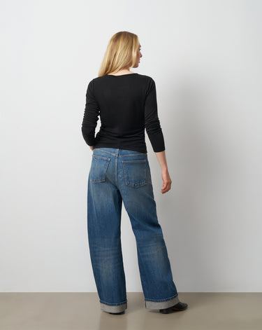 Side Shirred Crew Neck Top